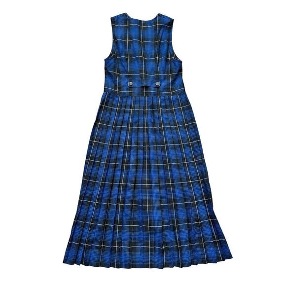 Susan Bristol Vintage Navy Blue & Black Plaid Jumper Pleated Midi‎ Dress Size 4 - Picture 5 of 6